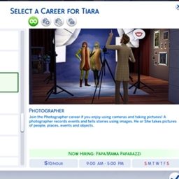 Career in Photography by kiarasims4mods Portuguese translation