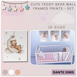 Cute Teddy bear wall framed prints - set