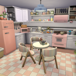 Cluttered Pastel Retro Kitchen
