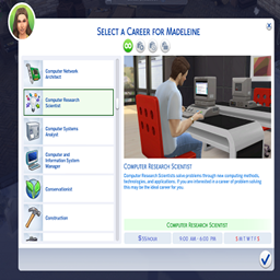 Computer and Information Research Scientist Career by kiarasims4mods /  Translated to Spanish by dokimtz
