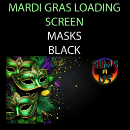 Loading Screen - Mardi Gras Masks on Black logo