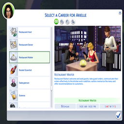 Restaurant Waiter Career por KiaraSims4Mods / Translated to Spanish by dokimtz