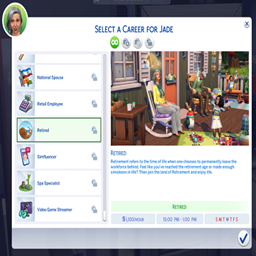 Retired Career por KiaraSims4Mods / Translated to Spanish by dokimtz