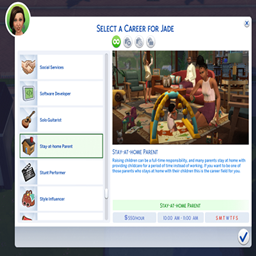 Stay-at-Home Parent Career por KiaraSims4Mods / Translated to Spanish by dokimtz