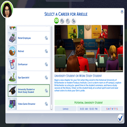 University Student or Work Study Student por KiaraSims4Mods /  Translated to Spanish by dokimtz