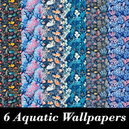 Aquatic Patterned Wallpaper, Set 7