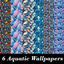 Aquatic Patterned Wallpaper, Set 7