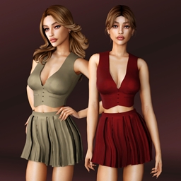 Set with a cropped vest and a pleated mini skirt logo
