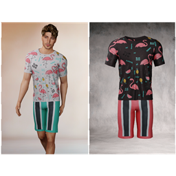 Summer flamingo print T-shirt and striped shorts