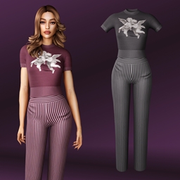 Knitted Top with Angel Print and Striped Pants