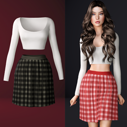Long sleeve top with cutout and plaid skir project image