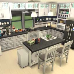 Big Blue Black & White Family Kitchen