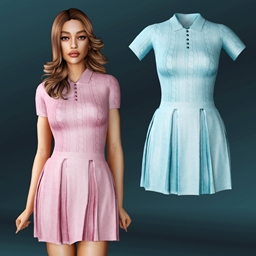 Chic Knitted Polo Dress with Pleated Skirt logo