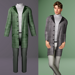 Classic check coat with golf and trousers