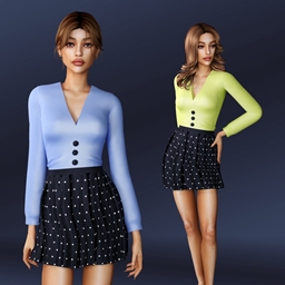 Polka Dot Skirt and Long Sleeve Blouse