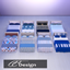 Bed with assorted blue bedding logo
