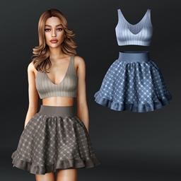 Knitted Crop Top and Flared Plaid Skirt logo