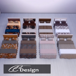 Bed with 8 different brown bedding sets