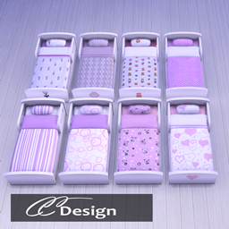 Children's bed with 8 different pink bedding sets