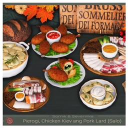 Pierogi, Chicken kyiv and Salo. "Ukrainian cuisine" by "Somik_Severinka Spanish translation