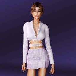 Shirt Top with Wrap Ties and Fitted Plaid Skirt logo