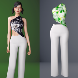 Floral top and white pants