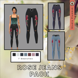 Rose Embroidered Skinny Jeans- Studio Plumbob logo