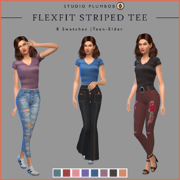 FlexFit Striped Tee - Studio Plumbob logo