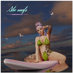 She surfs