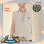 Boy's Deep Open Shirt Sharp Collared Folded Sleeve Uniform logo