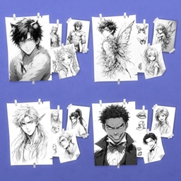 Poster - A set of sketches 03 - Supernatural anime style - Inspiring aura decor logo