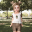 Set of denim shorts and a ruffle t-shirt with a teddy bear print logo