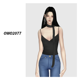 OWO2077 - Chic Solid Ribbon Top