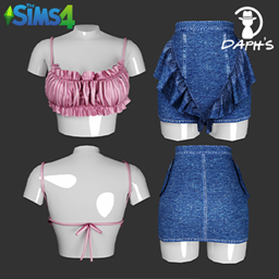 Frill Trim Cami Top and Ruffle Trim Denim Skirt - The Sims 4 Create a ...