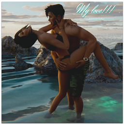 Couple poses ''My love'' logo