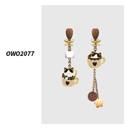 OWO2077 - Asymmetric Coffee Cat Earrings