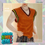 VNeck Stripe Sleeveless Sweater Side Tuck Vest logo
