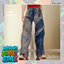 Oversized Contrast Stitch Washed Denim Pants logo