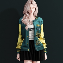 Adult - Sporty varsity jacket with pleated skirt