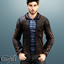Adult - Distressed leather jacket with denim shirt logo