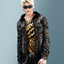 Adult - Black denim jacket with leopard print shirt and fur collar logo