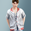 Adult - Silver metallic bomber with red striped trim logo