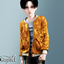 Child - Bright golden bomber jacket with soft gray shirt logo