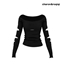 [charon&roqiqi]hollow hole long sleeves logo