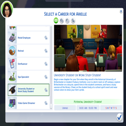 University Student or Work Study Student Career By KiaraSims4Mods | Chinese Translation