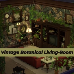 Vintage Greenhouse Living room | Maxis Mix + Maximalist logo