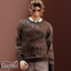 Adult - Textured cable knit sweater with shirt collar logo
