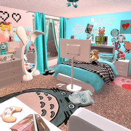 Dreamy Blue Kawaii Gamer Teen Bedroom