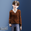 Child - Patterned V neck sweater with collar logo