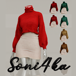 Fluffy sweater with leather skirt logo